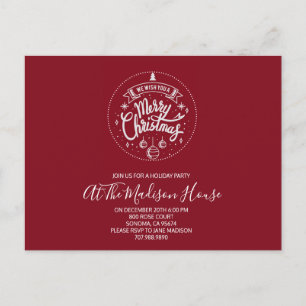 Invitation Carte Postale Fête de Noël Joyeux Rouge et Blanc