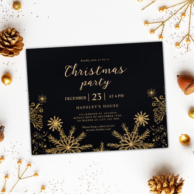 Invitation Carte Postale Fête de Noël Moderne Elégant Fête Noire (Christmas Party Modern Elegant Black Holiday Invitation Postcard)