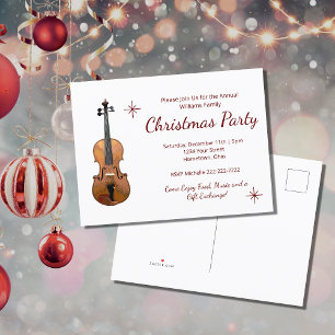 Invitation Carte Postale Fête de Noël Musicale Élégante Violon 