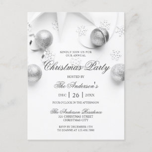 Invitation Carte Postale Fête de Noël simple Elagant blanc et argent