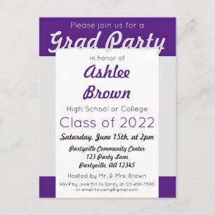Invitation Carte Postale Fête de remise des diplômes Purple Silver Bold Gra