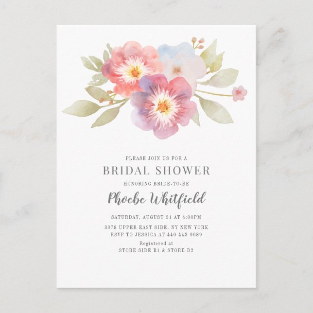 Invitation Carte Postale Fête des mariées Aquarelle Florale Rustique Modern (Devant)