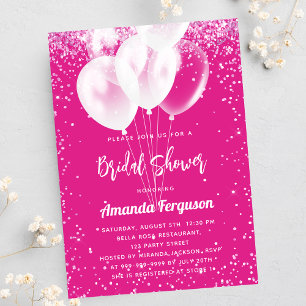 Invitation Carte Postale Fête des mariées ballons blancs rose chaud