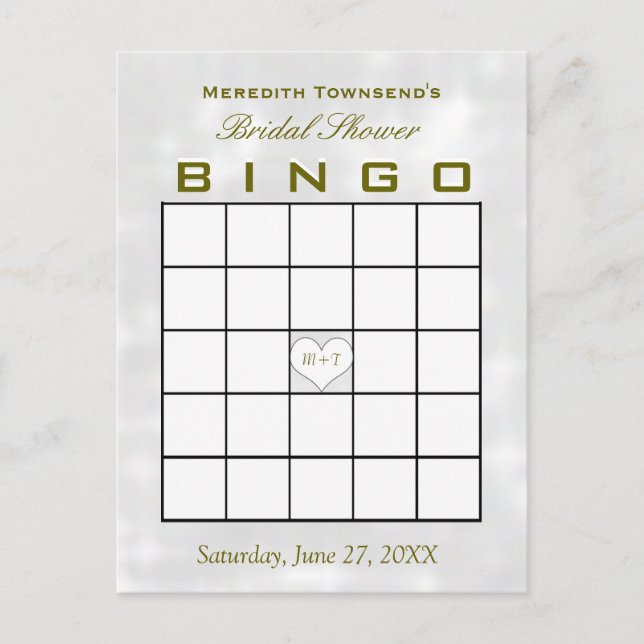 Invitation Carte Postale Fête des mariées Bingo Monogramme Coeur (Devant)