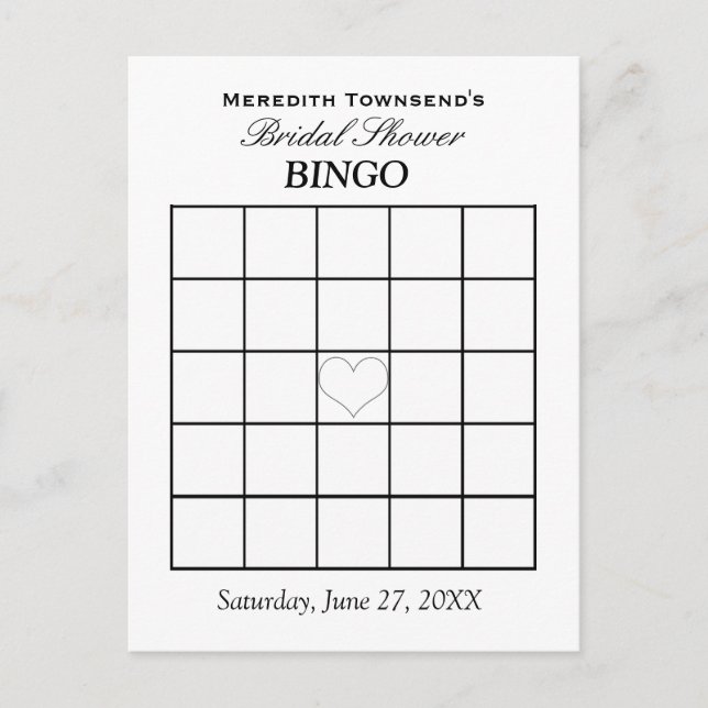 Invitation Carte Postale Fête des mariées Bingo Typographie Simple Plaque (Devant)