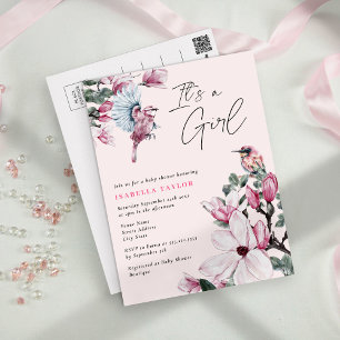 Invitation Carte Postale Fête des mariées budgétaire Pink Floral & Spring B