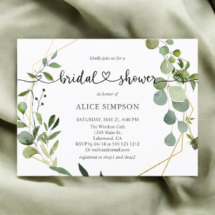 Invitation Carte Postale Fête des mariées Coeur Eucalyptus verdoyante