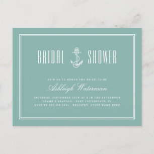 Invitation Carte Postale Fête des mariées d'Ancre marine et turquoise