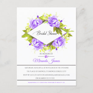 Invitation Carte Postale Fête des mariées d'arrangement des Roses d'aquarel