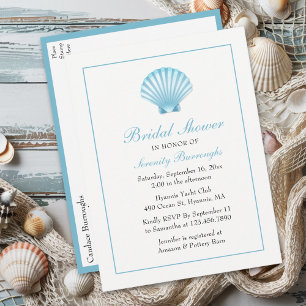 Invitation Carte Postale Fête des mariées de coquillages Nautique Bleu Plag