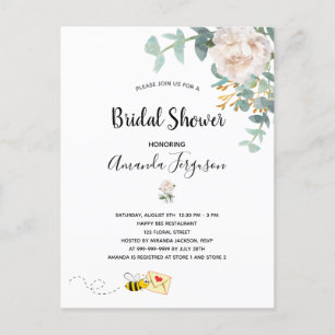 Invitation Carte Postale Fête des mariées eucalyptus bumble floral bee