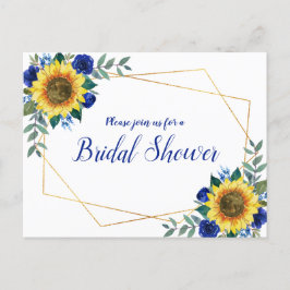 Invitation Carte Postale Fête des mariées florale bleu géométrique tourneso