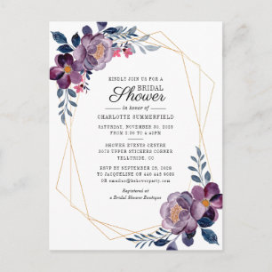 Invitation Carte Postale Fête des mariées géométrique Floral Dusty Blue Scr