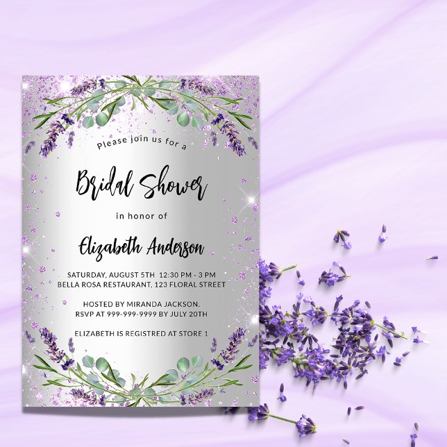 Invitation Carte Postale Fête des mariées lavande argent eucalyptus floral (Créateur téléchargé)