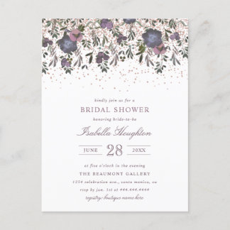Invitation Carte Postale Fête des mariées Mauve Blossom & Rose Gold Confett