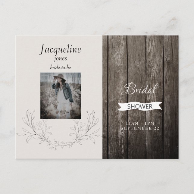 Invitation Carte Postale Fête des mariées neutre en bois rustique (Devant)