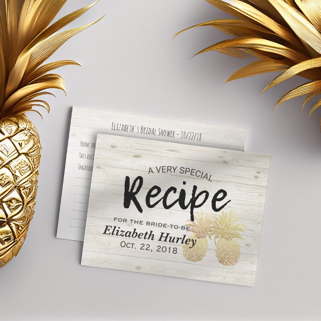 Invitation Carte Postale Fête des mariées Recette Ananas Golden Couple Bois (Créateur téléchargé)