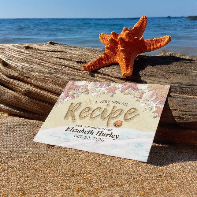 Invitation Carte Postale Fête des mariées Recette été Sandy Beach Starfish (Créateur téléchargé)