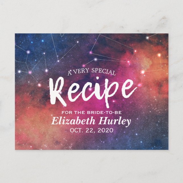 Invitation Carte Postale Fête des mariées Recette Galaxy Nebula Constellati (Devant)