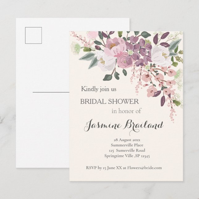 Invitation Carte Postale Fête des mariées Ressort rose (Devant / Derrière)