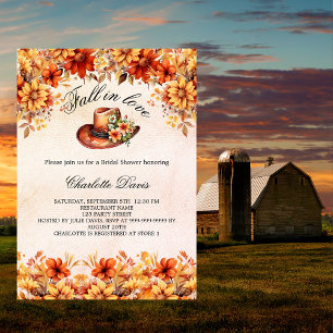 Invitation Carte Postale Fête des mariées tomber amoureux cowgirl fleurs or