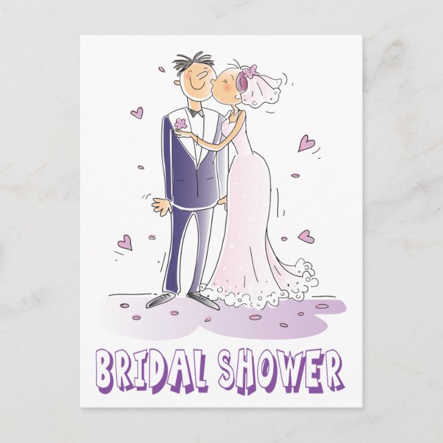 Invitation Carte Postale Fête des mariées violet Cartoon Mariée et Mariage  (Devant)