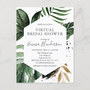 Invitation Carte Postale Fête des mariées virtuelle de verdure tropicale mo