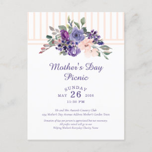 Invitation Carte Postale Fête des mères Pique-nique Floral Aquarelle violet