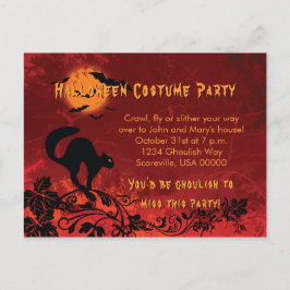 Invitation Carte Postale Fête d'Halloween de chats et chauves-souris noirs 