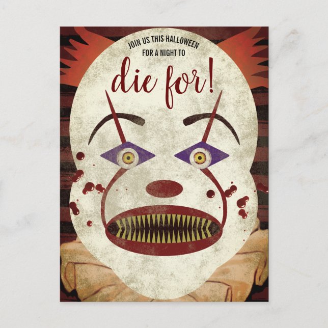 Invitation Carte Postale Fête d'Halloween du Clown déplaisant (Devant)