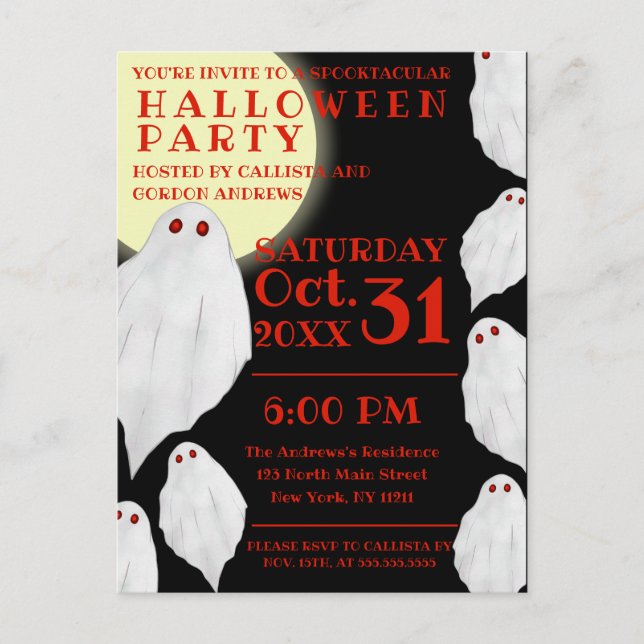 Invitation Carte Postale Fête d'Halloween éffrayant White Ghosts (Devant)
