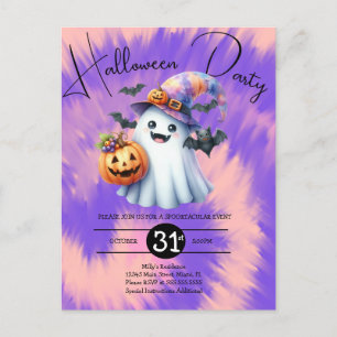 Invitation Carte Postale Fête d'Halloween Ghost Tie Dye Dessinée à la main
