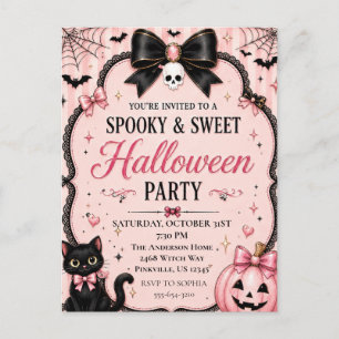 Invitation Carte Postale Fête d'Halloween rose Coquette
