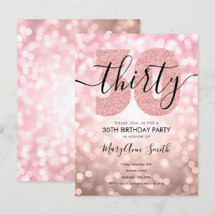 Invitation Carte Postale Fête du 30e anniversaire de l'élégant Rose moderne
