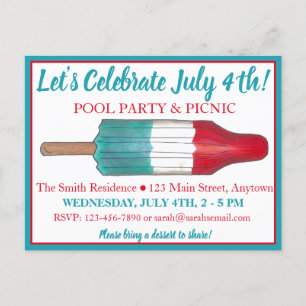 Invitation Carte Postale Fête du 4 juillet Rocket Pop Popsicle Feux d'artif