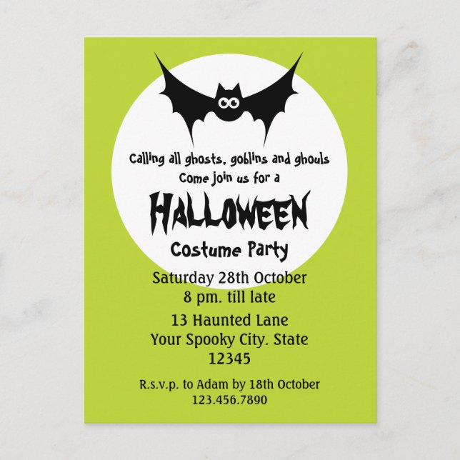 Invitation Carte Postale Fête du costume d'Halloween (Devant)
