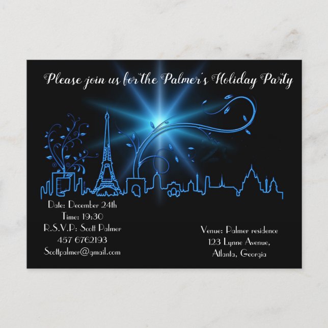 Invitation Carte Postale Fête du Nouvel An à Paris (Devant)