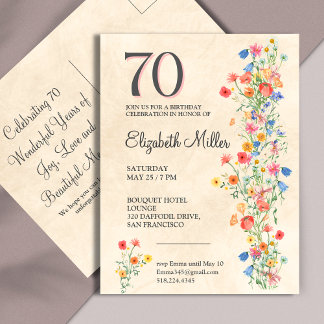 Invitation Carte Postale Fête élégante pour les 70 ans de Wildflower