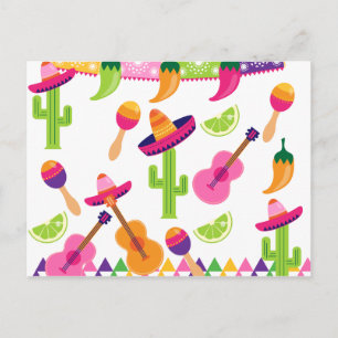Invitation Carte Postale Fête mexicaine Sombrero Saguaro Peppers à la chaux