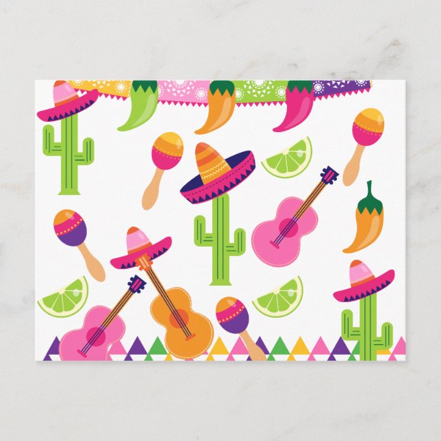 Invitation Carte Postale Fête mexicaine Sombrero Saguaro Peppers à la chaux (Devant)