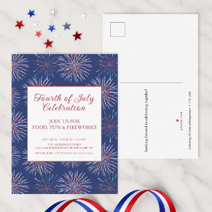Invitation Carte Postale Fête patriotique du 4 juillet 2026 avec feu d'arti