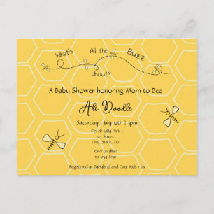Invitation Carte Postale Fête prénatale "Maman à Bébé abeille" au miel jaun