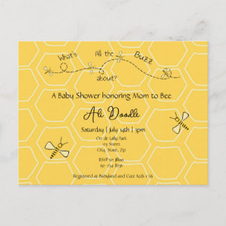 Invitation Carte Postale Fête prénatale "Maman à Bébé abeille" au miel jaun