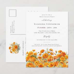Invitation Carte Postale Fête Sweet 16 Fleur de naissance du mois d'octobre