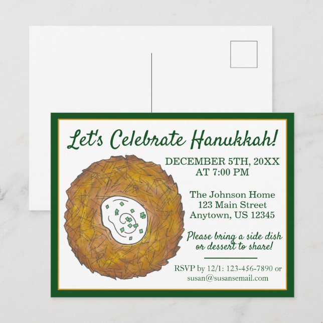 Invitation Carte Postale Fêter Hanoukka Latkes Fête juive (Devant / Derrière)