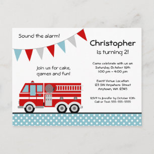 Invitation Carte Postale Feu Camion Polka Dot Bannière Garçon fête d'annive