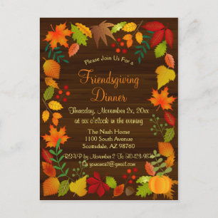 Invitation Carte Postale Feuillage coloré d'automne pour le thanksgiving