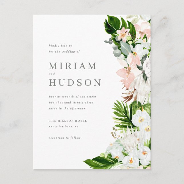 Invitation Carte Postale Feuillage d'aquarelle luxuriant et Mariage floral  (Devant)