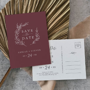 Invitation Carte Postale Feuille minimale Bourgogne Enregistrer la date