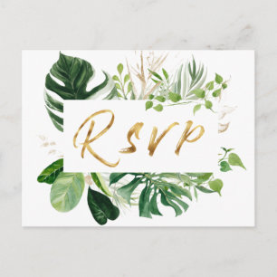 Invitation Carte Postale Feuille Tropical Golden Mariage Demande de chanson